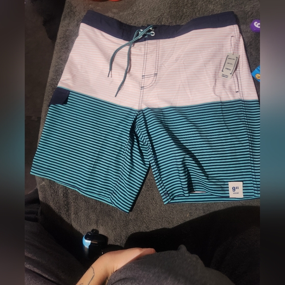 George Other - NWT Men's Striped Swim Shorts - Blue and White